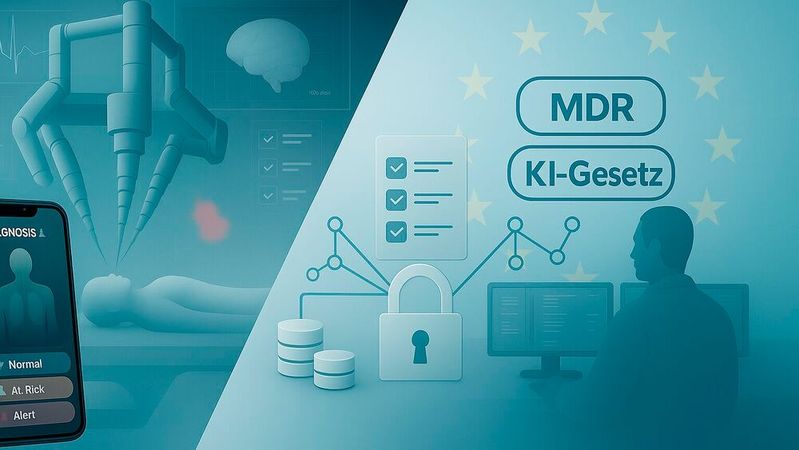 KI-gestützte Medizinproduktesoftware fällt künftig unter eine doppelte Compliance-Pflicht, die kaum Spielraum für Fehler lässt. (KI-generiertes Symbolbild)(Bild:  GPT Image Editor / KI-generiert)