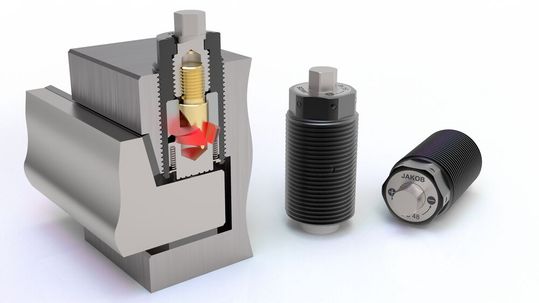 Mit der neuen Kraftspannmutter SC 100 ergänzt Jakob Antriebstechnik sein diesbezügliches Portfolio. Das Besondere an diesem Neuling ist, dass man mit nur 130 Newtonmetern Anzugsdrehmoment umgerechnet mit 25 Tonnen zupacken kann. Hier mehr dazu ...(Bild:  Jakob Antriebstechnik)