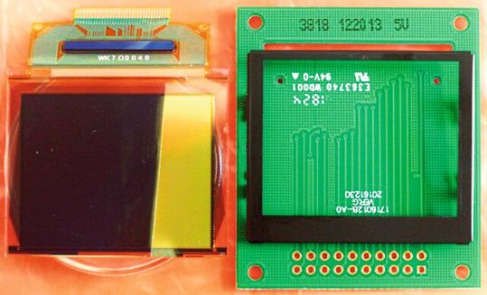 Alterung von OLED-Displays: Vorderseite eines graphischen OLED-Displays (Modul Typ F), das im Vorhaben untersucht wurde.(Bild:  Fraunhofer LBF)