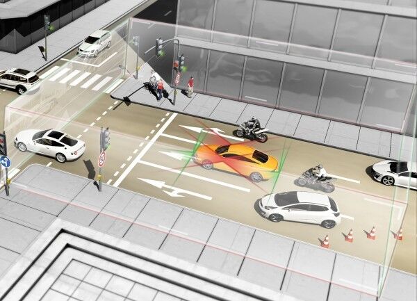 Surround View: Eine 360-Grad-Umfelderfassung ermöglicht eine optimale Erfassung des kompletten Fahrzeugumfeldes und hilft komplexe Verkehrssituationen sicher zu meistern. (Bild: Continental)