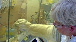 Rose Boll führt im ORNLs „Radiochemical Engineering Development Center“ die chemische Trennung und Reinigung des Berkelium-249 durch. (Bild: Oak Ridge National Laboratory (ORNL))