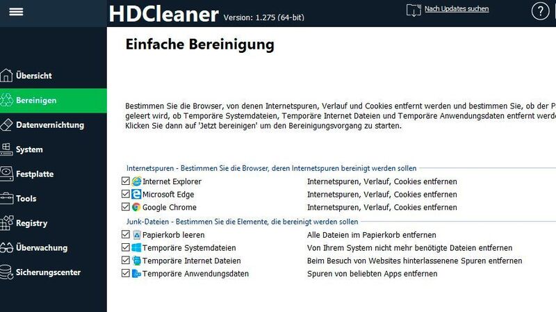 Windows mit HDCleaner von Datenmüll befreien. (Joos/Kurt Zimmermann)