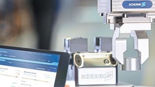 Smarte Schunk Greifer vermessen, identifizieren und überwachen in Echtzeit gegriffene Bauteile und den laufenden Produktionsprozess.  (Schunk)