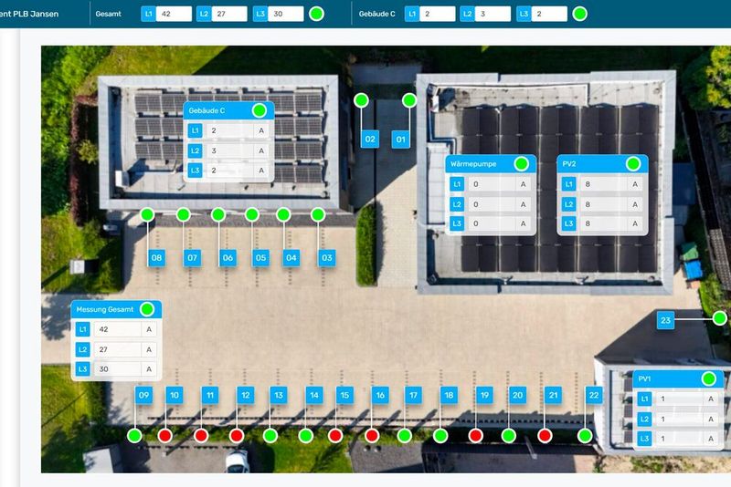 Die webbasierte Visualisierung wurde mit Logiccloud HMI erstellt und zeigt übersichtlich alle Ladestationen. (Bild:  Logiccloud AG)
