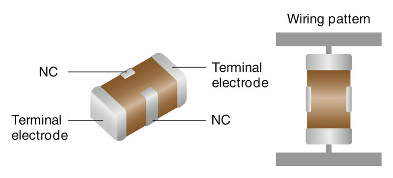 Bild 4: Der YNA-Störgeräuschabsorber besitzt zwei Endelektroden und eine externe Elektrode, die nicht mit der Schaltung verbunden ist (NC-Elektrode). (Bild: TDK)