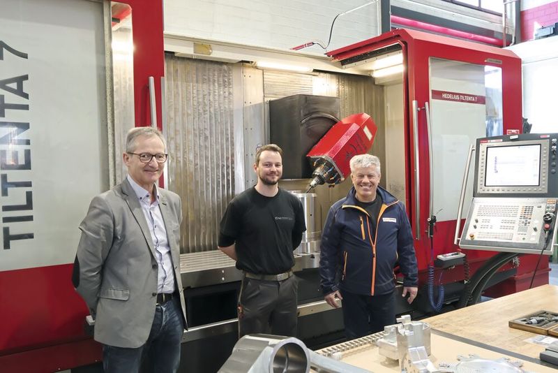 De g. à d. : Jean-Philippe Laville, responsable des ventes pour la Suisse romande chez Newemag de Tolus Group, Simon Fleury, chef d’atelier et Pascal Domont, directeur de Domont Mécanique SA. (Source : MSM)