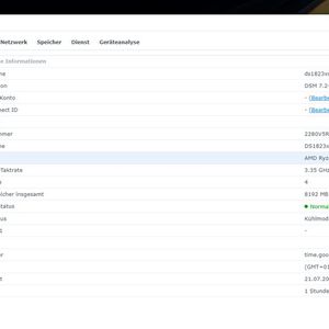 Auslesen der CPU-Parameter eines Synology-NAS.(Bild:  Joos - Synology)