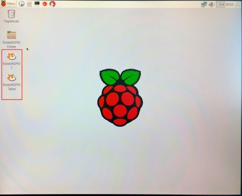Conrad Adventskalender Raspberry Pi: Raspbian-Startbildschirm nach der Installation von ScratchGPIO, das die Programmierung der GPIO-Pins des Raspberry Pi in Scratch erleichtert.  (Bild: Margit Kuther)