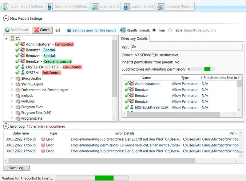 Nach dem Scan zeigt NTFS Permissions Reporter die Informationen im Fenster an. (Bild: Joos / CJWDEV)
