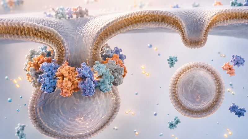 Visualisierung der Zellmembran und einer Protein-stabilisierten Einschnürung(Bild:  KI-generiert)