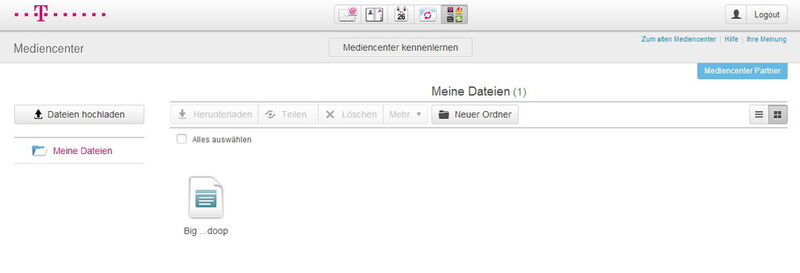 Abbildung 1: Nach der Registrierung steht die Weboberfläche der Telekom-Cloud zur Verfügung (Deutsche Telekom AG)