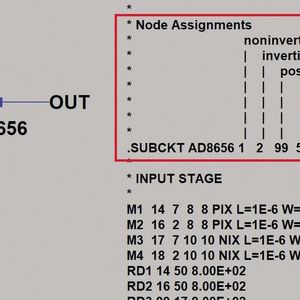 Bild 3: OPV-Modell mit Pinbelegung und Beschreibungen.(Bild:  ADI)