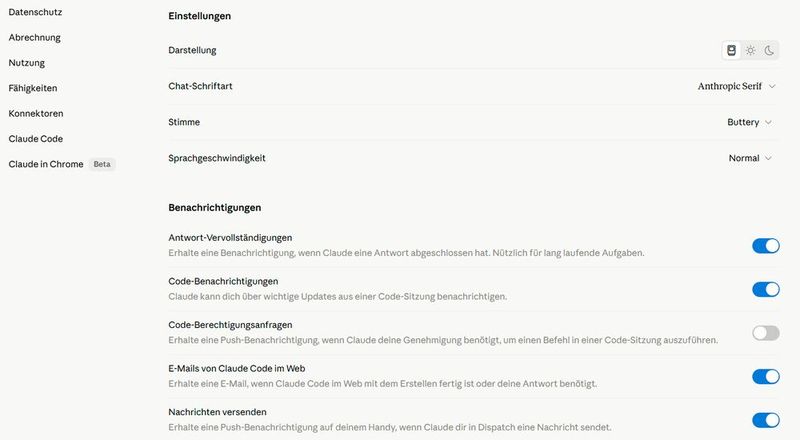 Im Bereich „Benachrichtigungen“ der persönlichen Einstellungen aktiviert der Nutzer E-Mail-Hinweise zu abgeschlossenen Code-Sitzungen und Scans. (Bild: Joos)