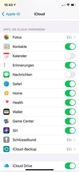 Anpassen der Optionen für die Speicherung von Daten in iCloud. (Joos/Apple (Screenshot))