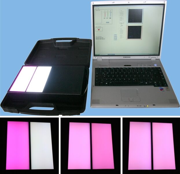 Das System zur aktiven LED-Farbregelung mit zwei aufeinander ausgeregelten LED-Mischfarbflächen und deren Visualisierung auf einem PC. (Archiv: Vogel Business Media)