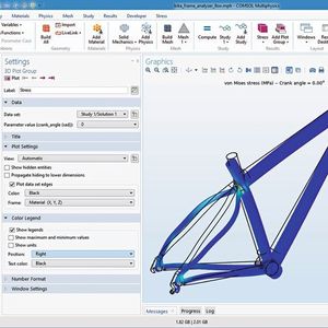 Dieses Beispiel zeigt ein Comsol-Multiphysics-Modell zur mechanischen Analyse eines Fahrradrahmens, welcher unterschiedlichen Lastfällen ausgesetzt ist. Trotz einer übersichtlichen  Oberfläche benötigt ein Anwender von Simulationssoftware etwas Hintergrundwissen, um mit einem Simulationsmodell zu arbeiten. 