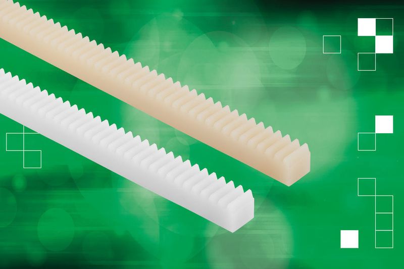Beispiele für Norelems neue Zahnstangen aus POM oder PK. Sowohl diese Verzahungselemente aus Kunststoff als auch die Kegel- und Stirnräder können unter normalen Belastungsverhältnissen in einem Temperaturbereich von - 40 bis 140 °C eingesetzt werden. (Norelem)