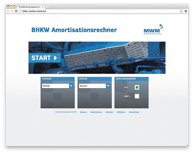 Der Amortisationsrechner ermittelt die Wirtschaftlichkeit von Blockheizkraftwerken auch für unterschiedliche Länder. (Bild: MWM)