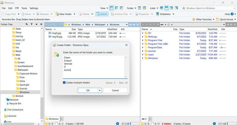 In Directory Opus können auch mehrere Ordner gleichzeitig erstellt werden. (Bild: Joos – Nerding)