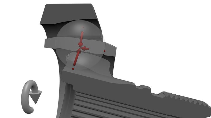 Die auf den Käfig einwirkende Kraft bleibt aufgrund des konstanten Steuerwinkels immer auf dem gleichen, niedrigen Niveau und ein Abgleiten in die Selbsthemmung kann ausgeschlossen werden. Die Änderung an der Bahnkontur ist hier nicht zu erkennen. (Bild: Neumayer Tekfor)
