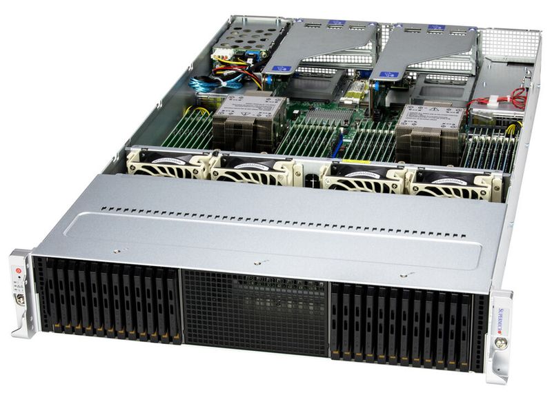 Der „Storage SuperServer SSG-221E-NE324R“ von Supermicro: Das ist ein      Dual Socket E (LGA-4677)-Rechner, der mit der 4. Generation des Intel-Prozessors „Xeon Scalable“ ausgestattet ist. Er fasst 32 DIMM Slots.  (Bild: Supermicro)