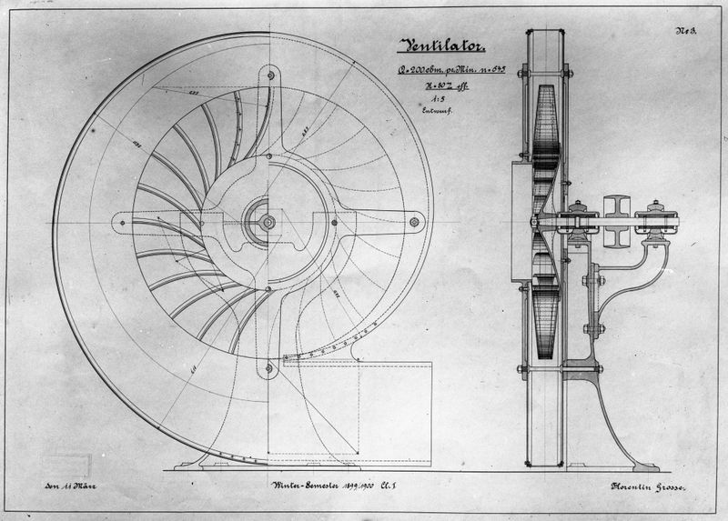 Technische Zeichnung eines Ventilators für die Mühle von Sanssouci. (Bild: )