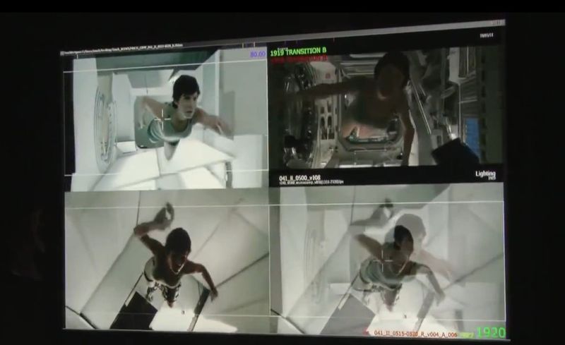 Das Foto zeigt, wie aus der Originalaufnahme in der Lightbox (links oben) das im Film zu sehende Bild (rechts oben) wird ( Youtube/WarnerBros)