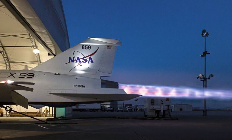 Essai au sol du moteur F414-GE-100 du démonstrateur X-59 QueSST. (Source : Lockheed Martin/Garry Tice)