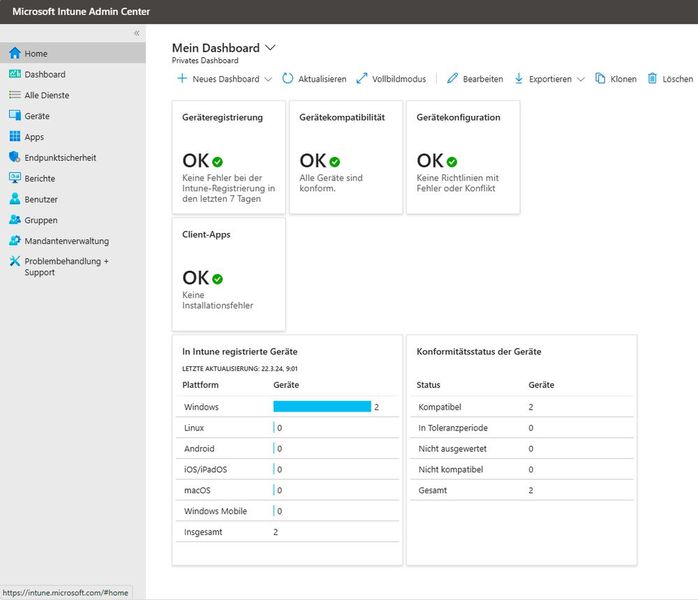 Admins können Informationen zu allen angebundenen Geräten im Dashboard anzeigen. (Bild: Joos - Microsoft)