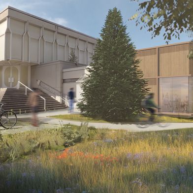 Rendering: Die Pfarrkirche Petrus Canisius in Innsbruck soll künftig teilweise als Boulderhalle genutzt werden. (Bild: ATP Architekten Ingenieure)