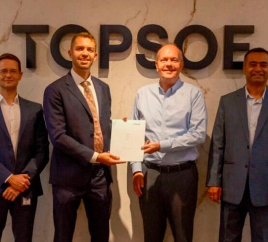 From left to right: Johan Malan, Head of Licensing, Topsoe; Thibault Menage, Vice President US & Caribbean, HDF Energy; Henrik Rasmussen, Managing Director the Americas, Topsoe; and Sami Gulistan, Senior Licensing Manager, Topsoe.(Source:  Topsoe)