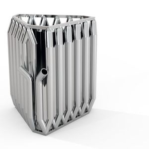 Dieses Werkstück, das an das Design von Kühlkörpern angelehnt ist, wurde für die additive Fertigung optimiert.(Bild:  3D-Metall-Theobald)