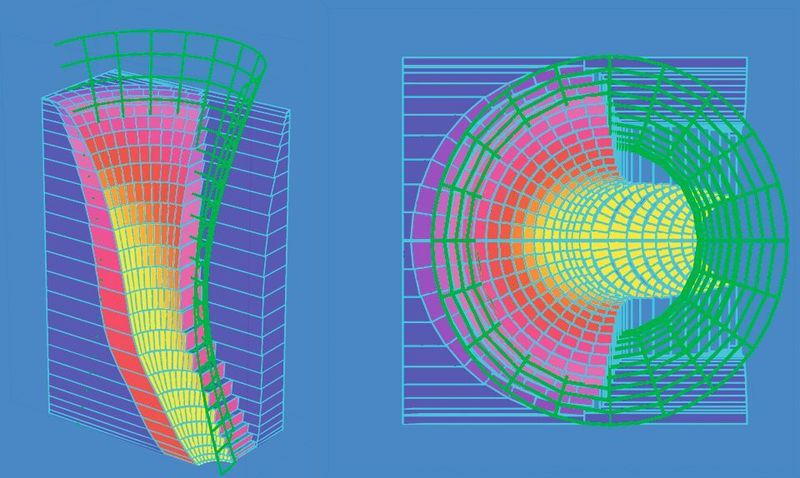 Bild 3: Simulationsrechnung des stationären Zustandes einer CO2-Laser-Schneidfront.  (Bild: ILT)