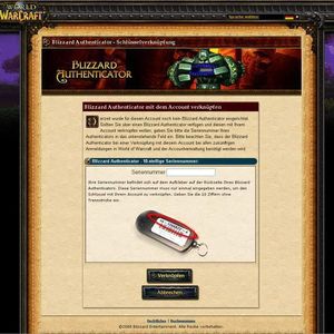 Um den Blizzard-Authenticator-Token mit dem jeweiligen Online-Account zu verbinden, muss die Seriennummer des Tokens im Account hinterlegt werden.