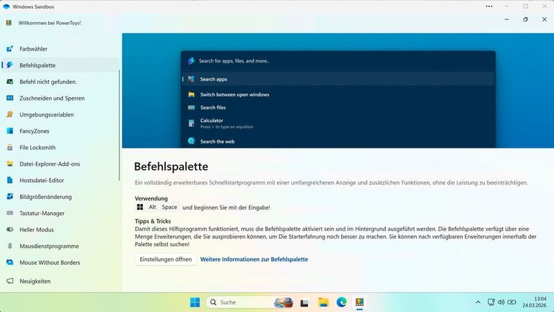 Die „Powertoys Command Palette“ unter „Windows“(Bild:  Thomas Joos)