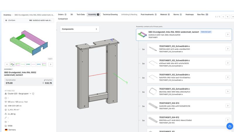 Baugruppenanalyse: PartSpace AI ermöglicht, ganze funktionale Baugruppen und Module automatisiert zu analysieren, zu bewerten und mit belastbaren Sollkosten zu versehen.(Bild:  PartSpace)