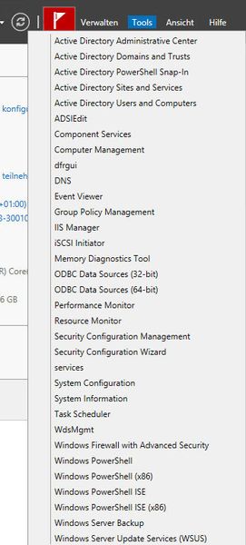 Über den Menüpunkt Tools erreichen Administratoren auf dem schnellsten Weg die verschiedenen Verwaltungswerkzeuge für Serverrollen und –Features. Mit der Tastenkombination Windowstaste+X öffnet sich unten links ein neues Menü mit Verwaltungswerkzeugen zum lokalen Server. Über diesen beiden Möglichkeiten lassen sich so gut wie alle Verwaltungswerkzeuge erreichen. (Archiv: Vogel Business Media)
