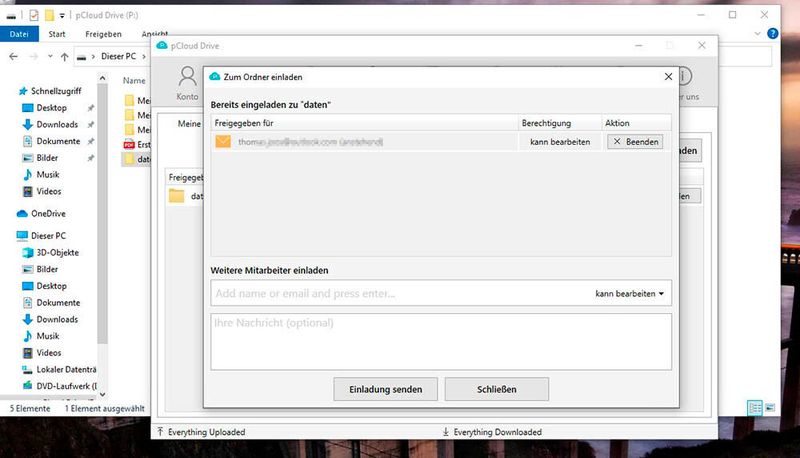 Konfigurieren der Freigabe von Daten in pCloud. (Joos)