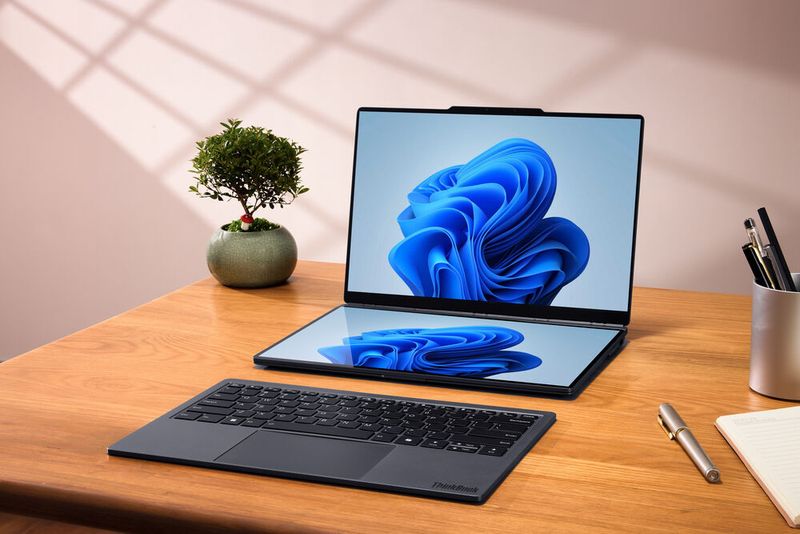 Beim ThinkBook Modular AI PC Concept kann das sekundäre Display den Platz der Tastatur einnehmen. (Bild: Lenovo)