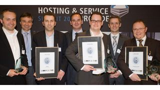 Die Preisträger mit Jury-Mitgliedern: Thomas King, Audriga, Berater Gerd Simon, Frank Dengler, Audriga, Werner Nieberle, IT-BUSINESS, Patrick Schoden, Host Europe, Daniel Hagemeier, webhosternews.com, und Daniel Strauß, InterNexum. (Bild: Vogel IT-Medien)