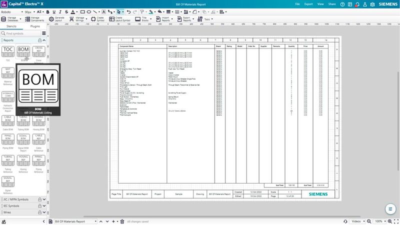 Mit Capital Electra X lassen sich jederzeit mit nur einem Klick Berichte generieren, wobei sich Felder flexibel ein- oder ausschließen lassen.  (Bild: Siemens)