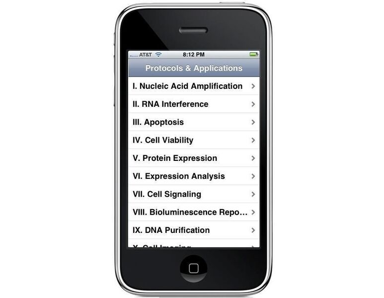 Promega bietet seinen P&A Guide als generelles Nachschlagewerk für Wissenschaftler an. Die App für Android und Apple-Geräte bietet ein- und weiterführende Informationen zu molekularen und zellbiologischen Themenfeldern sowie Illustrationen und Animationen zu Schlüsseltechnologien und Zellvorgängen.  (Bild: Promega)