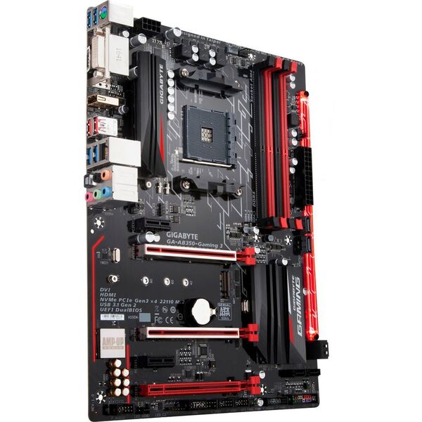 Beim AMD-Rechner sitzt der Ryzen-Prozessor auf einem GA-AB350 Gaming von Gigabyte. (Gigabyte)