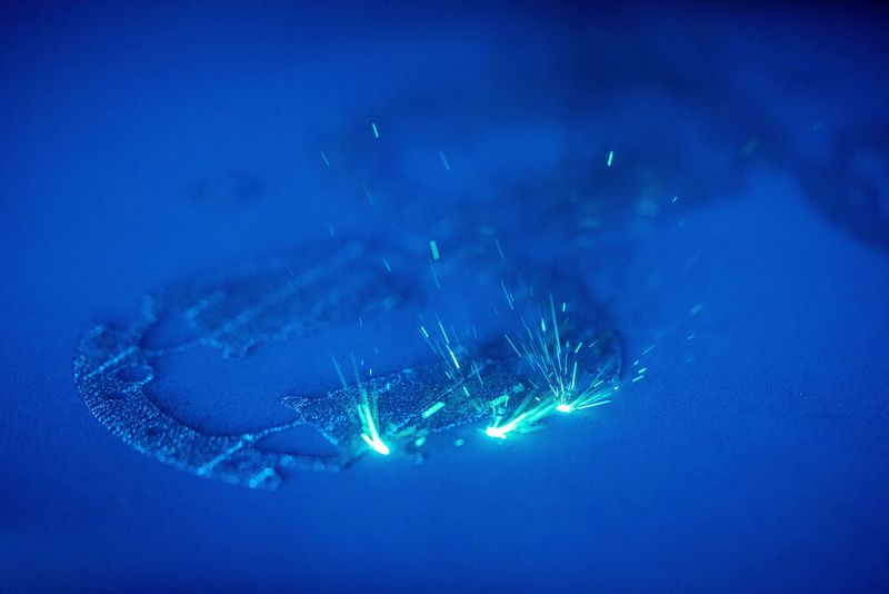 Die Kolben entstehen Schichtweise: ein Laser schmilzt das aufgebrachte Pulver Schicht für Schicht auf. (Bild: Porsche)