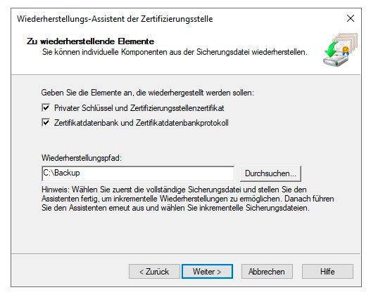 Die Daten der Quell-CA werden in der Ziel-CA wiederhergestellt. (Bild: Microsoft / Joos)
