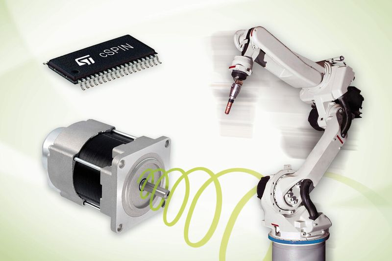 Digitaler Single-Chip-Motorregler von ST: präzise Drehzahlregelung mit dem cSPIN-Controller in Robotersystemen, Automatisierungstechnik, Bühnenbeleuchtungen, Überwachungskameras, Kamera-Fokussiermechanismen, Nähmaschinen sowie allgemeinen Positionier- und Drehvorrichtungen (STMicroelectronics)