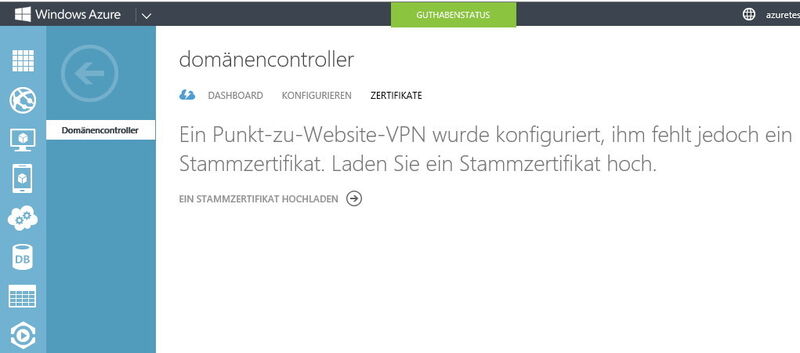 Zentrales Element der VPN-Verbindung zwischen Azure und lokalen Netzwerken sind entsprechende Zertifikate, die sich über das Dashboard hochladen lassen. Konfigurationsskripte für VPN-Gateways stehen im Dashboard wiederum zum Download bereit. (Bild: Archiv)