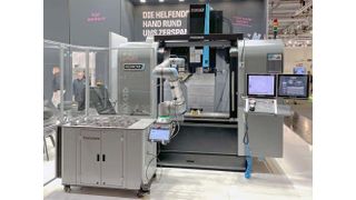 On the Hurco stand at EMO 2025, a Profeeder Easy Desk 30 with a UR30 Pro Cobot having a 30 kg load capacity was exhibited for the first time in Europe. (Source: Hurco)