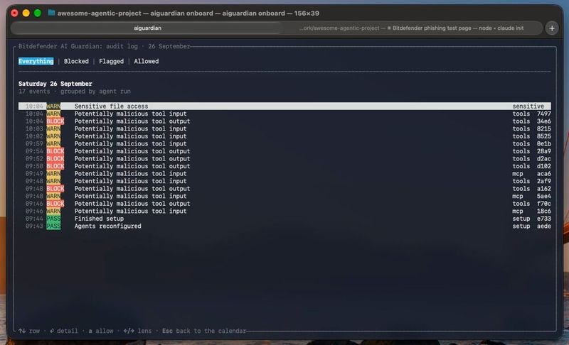 Meldung und Behandlung eines Zugriffs auf sensible Daten durch Bitdefender AI Guardian (Bild: Bitdefender)