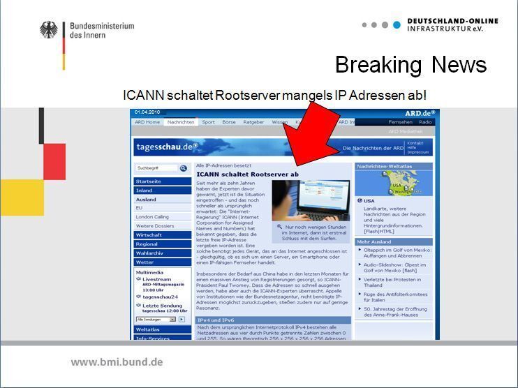 Bürger verweist zunächst auf Dringlichkeit der IPv6-Migration. Schon jetzt ist der IPv4-Adressraum knapp. In den kommenden Jahren gehen die Adressen komplett aus. Es können nur noch solche vergeben werden, die an anderer Stelle frei werden. (Archiv: Vogel Business Media)